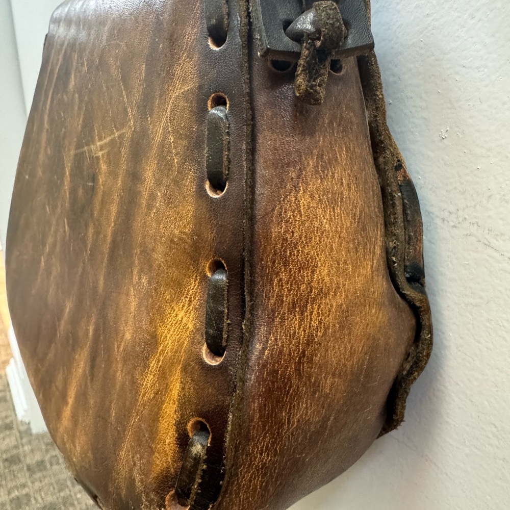 Artisan Brown Leather Bag with Floral Design - Picture 5 of 14